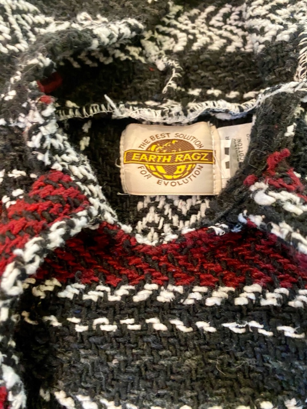 Striped Hooded Baja Pullover in Black, White & Burgundy - Picture 2 of 3